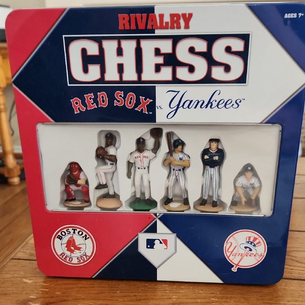 MLB Rivalry Chess: Red Sox vs. Yankees Collector Game - Red & Navy In Metal Box.